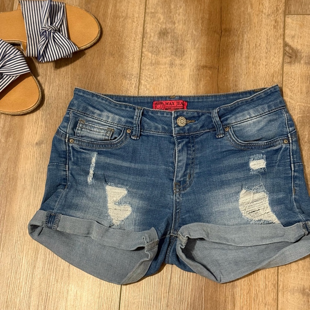 Wax Jean Blue Distressed Jean Shorts